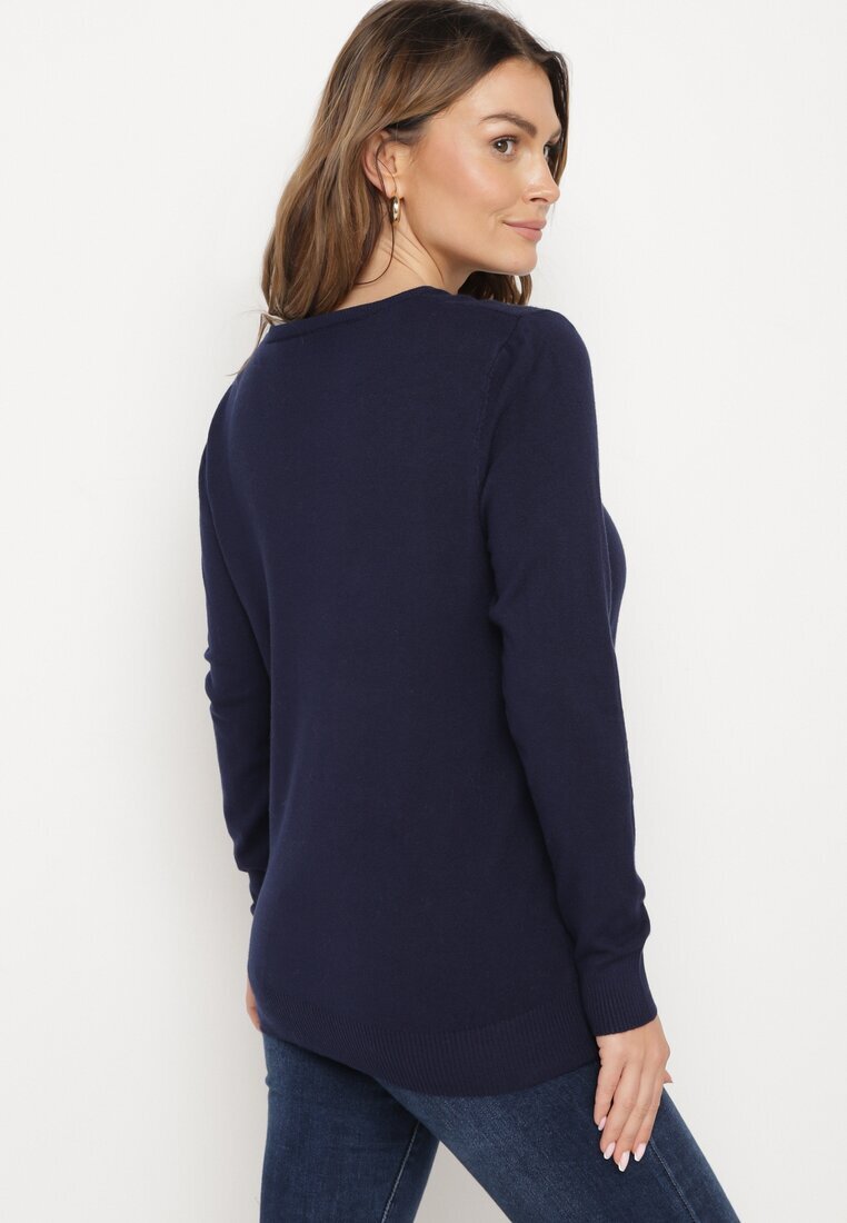 glo-story Pulover Bleumarin în Stil Clasic Irimarie