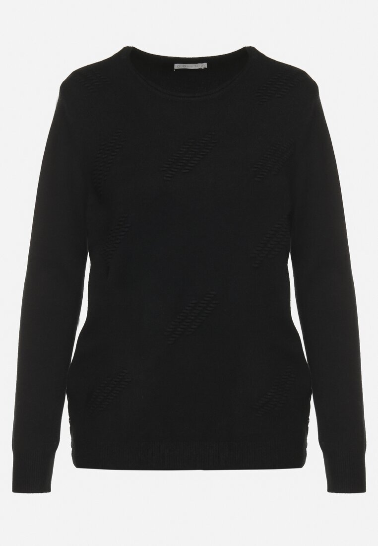 glo-story Pulover Negru Clasic Decorat pe Laterale cu Nasturi Lorethiel