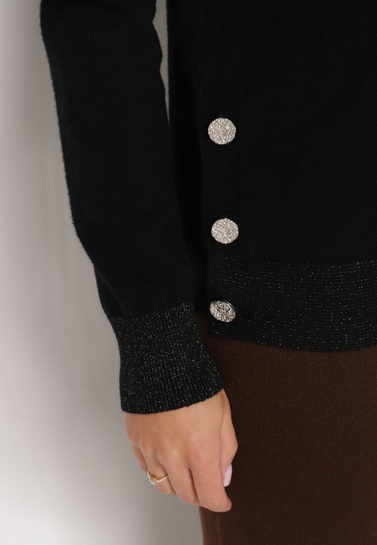 glo-story Pulover Negru cu Nasturi pe Lateral Tusiana