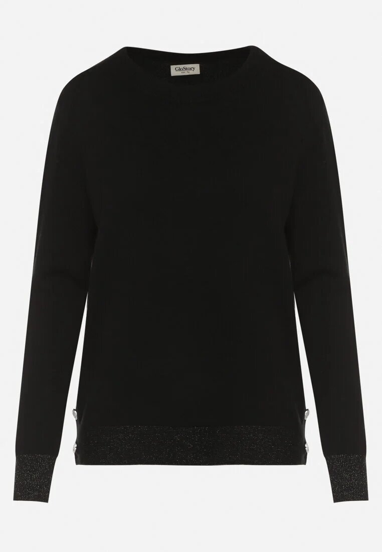 glo-story Pulover Negru cu Nasturi pe Lateral Tusiana