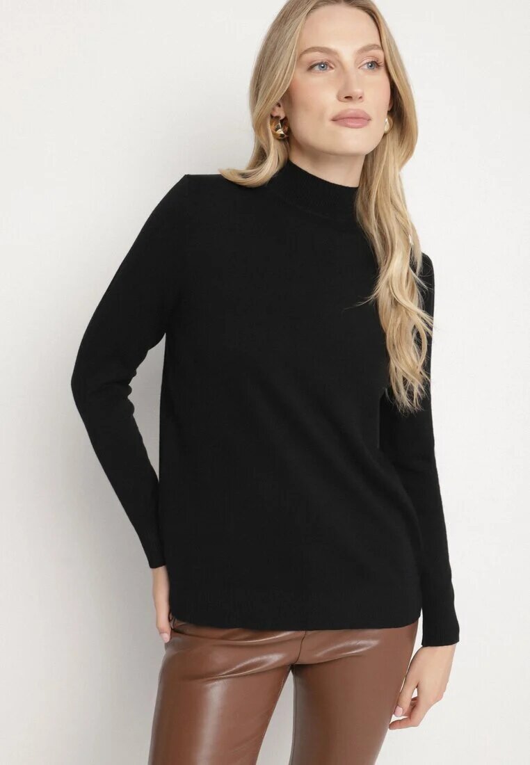 glo-story Pulover Negru Neted cu semi-guler în stil casual Unallia