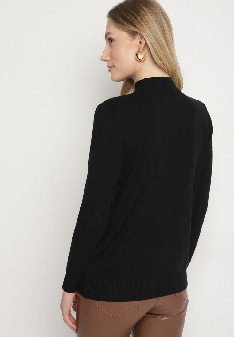 glo-story Pulover Negru Neted cu semi-guler în stil casual Unallia