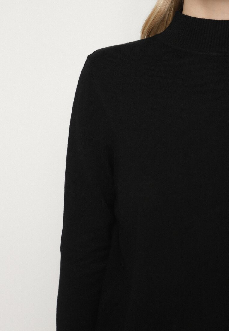 glo-story Pulover Negru Neted cu semi-guler în stil casual Unallia