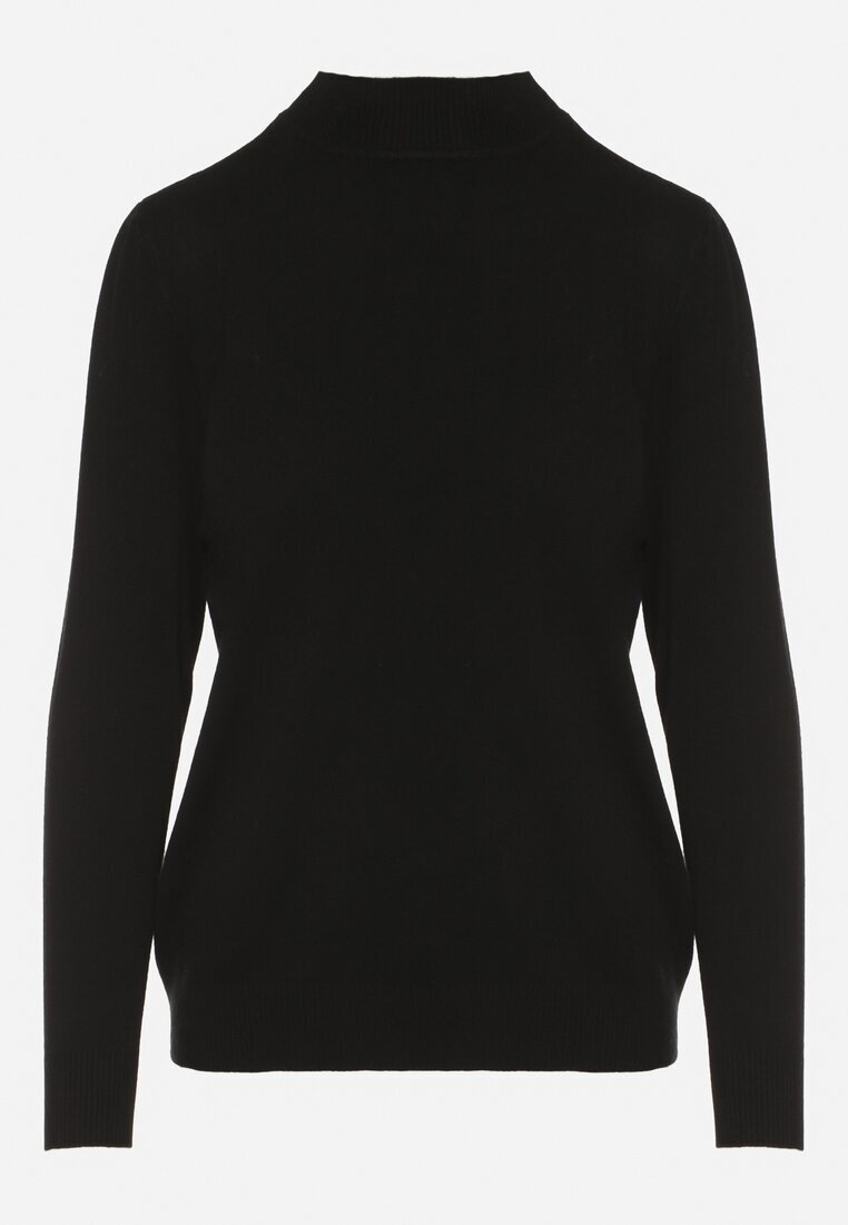 glo-story Pulover Negru Neted cu semi-guler în stil casual Unallia