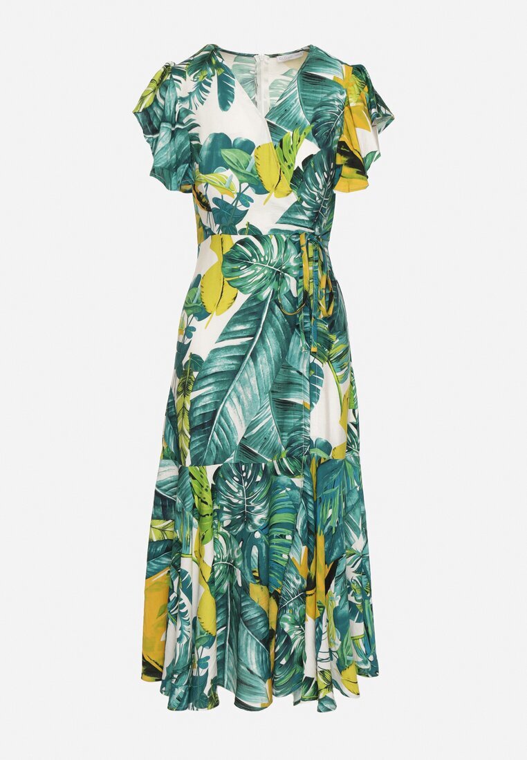 glo-story Rochie Cloș Verde cu Legătură cu Imprimeu Floral Janitaie