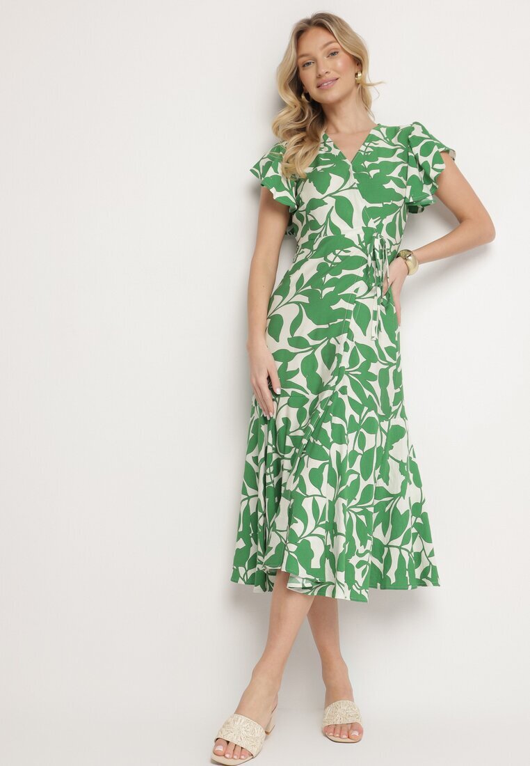 glo-story Rochie Cloș Verde deschis cu cordon cu imprimeu floral Janitaie