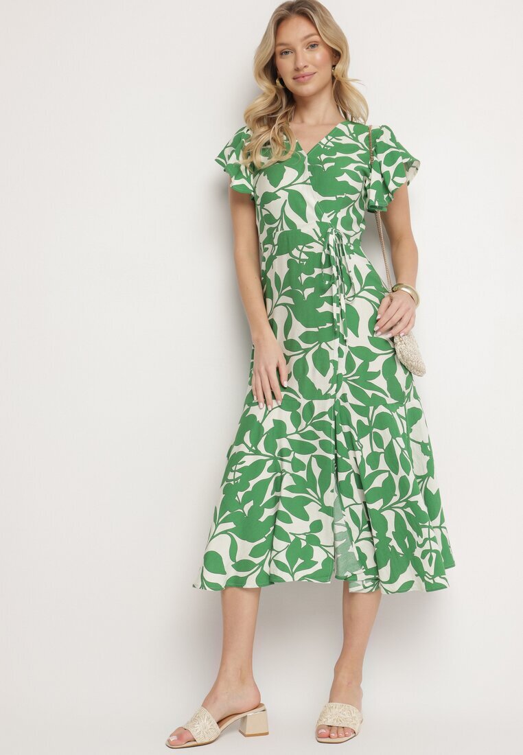 glo-story Rochie Cloș Verde deschis cu cordon cu imprimeu floral Janitaie