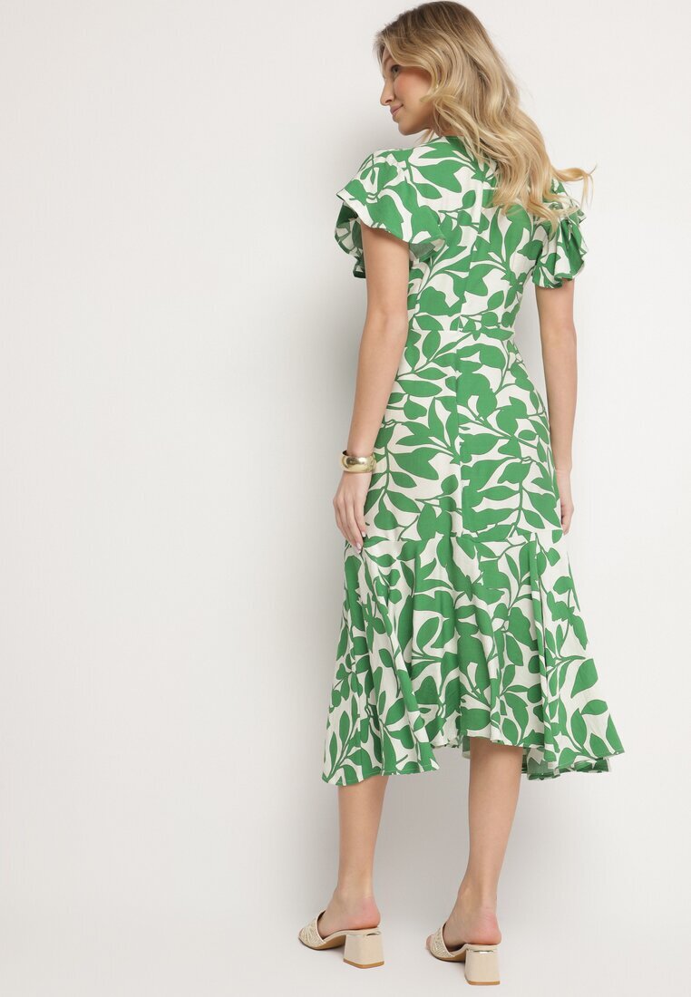 glo-story Rochie Cloș Verde deschis cu cordon cu imprimeu floral Janitaie