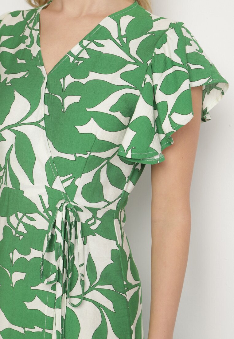 glo-story Rochie Cloș Verde deschis cu cordon cu imprimeu floral Janitaie