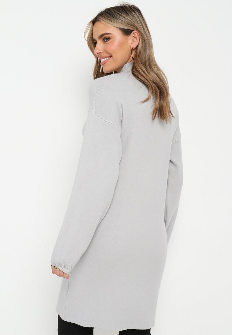 glo-story Rochie Mini Tip Pulover Gri Deschis din Tricot Neted Narel
