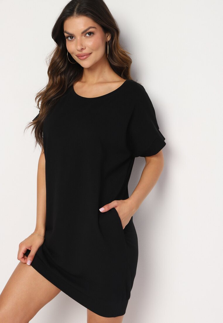 glo-story Rochie Neagră cu croială dreaptă tip T-shirt cu croială scurtă Orlella