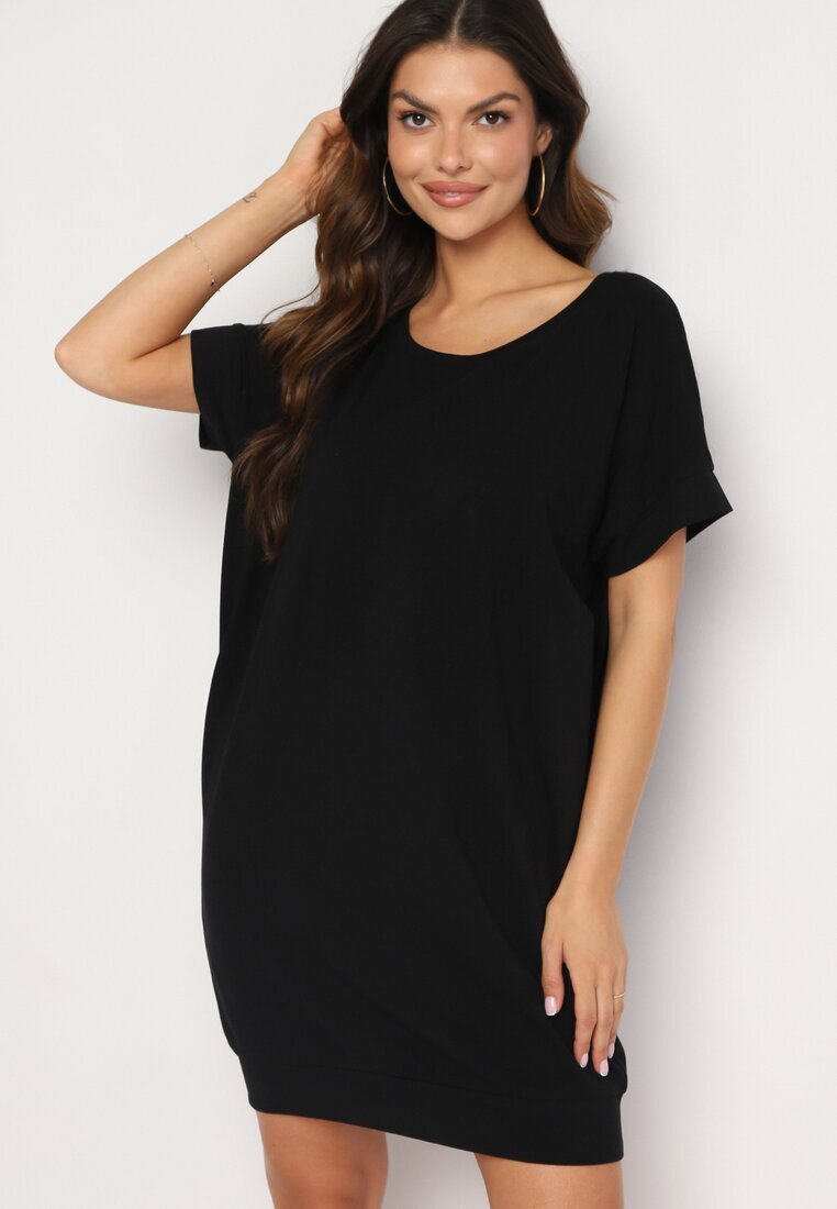glo-story Rochie Neagră cu croială dreaptă tip T-shirt cu croială scurtă Orlella
