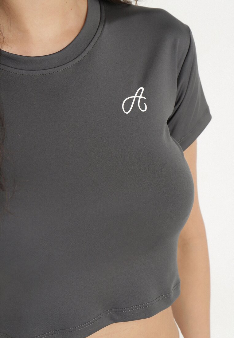 glo-story T-shirt Crop Top Gri închis Decorat cu o literă Koliviela