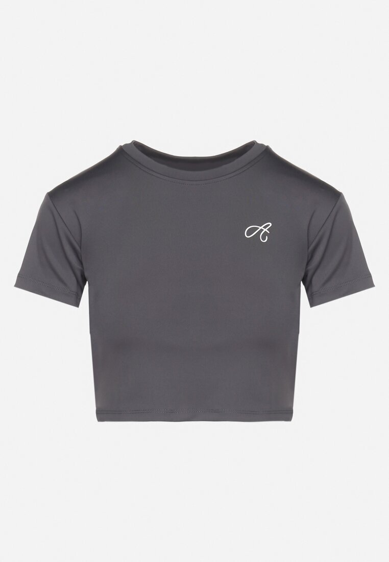 glo-story T-shirt Crop Top Gri închis Decorat cu o literă Koliviela