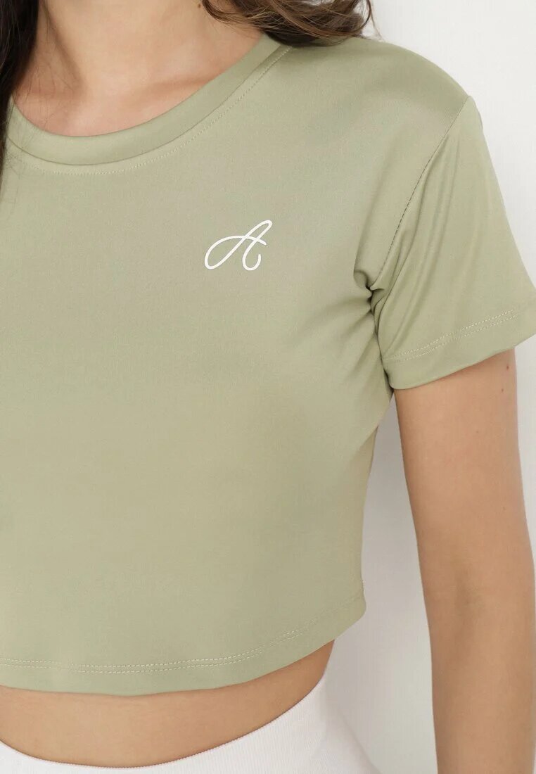 glo-story T-shirt Crop Top Verde deschis Decorat cu o literă Koliviela