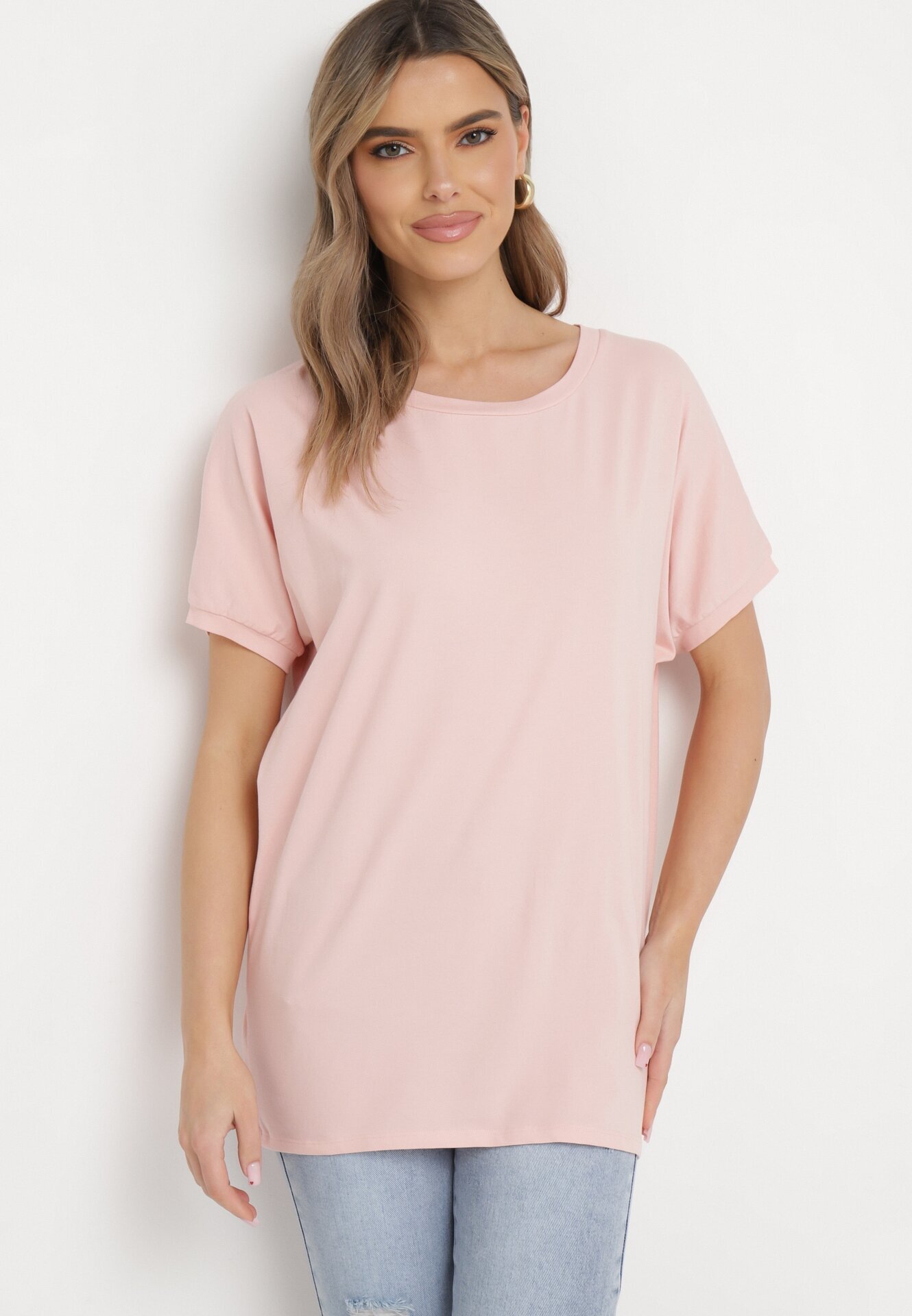 glo-story T-shirt roz cu Mâneci Scurte și Spate Mai Lung Cercisa