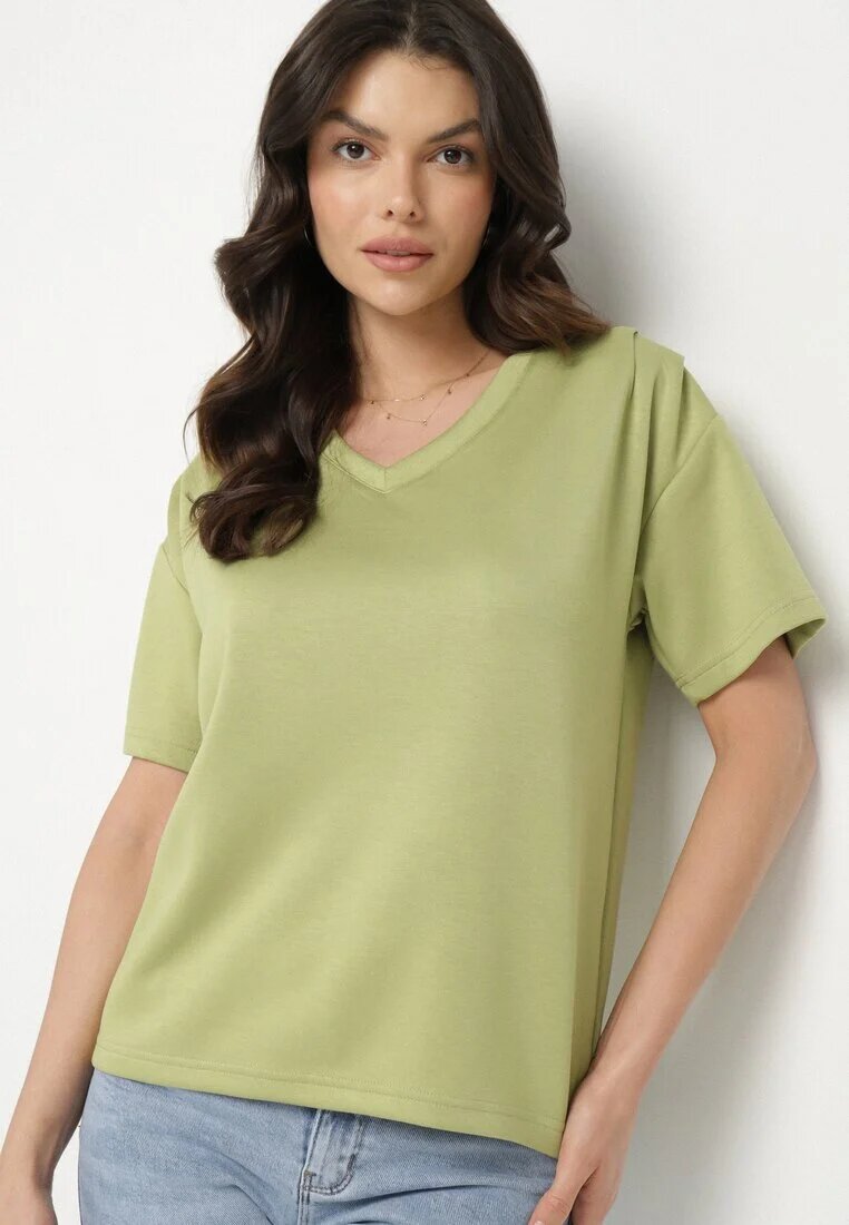 glo-story T-shirt Verde cu Decolteu Triunghiular Foniriela
