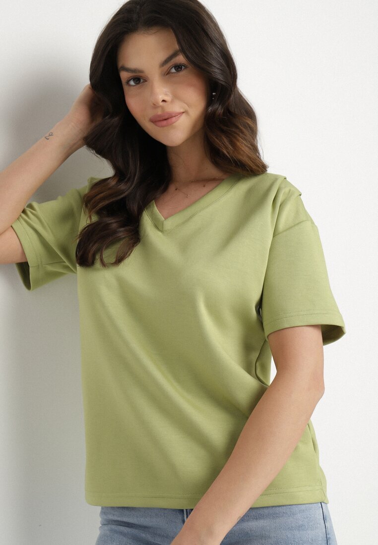 glo-story T-shirt Verde cu Decolteu Triunghiular Foniriela