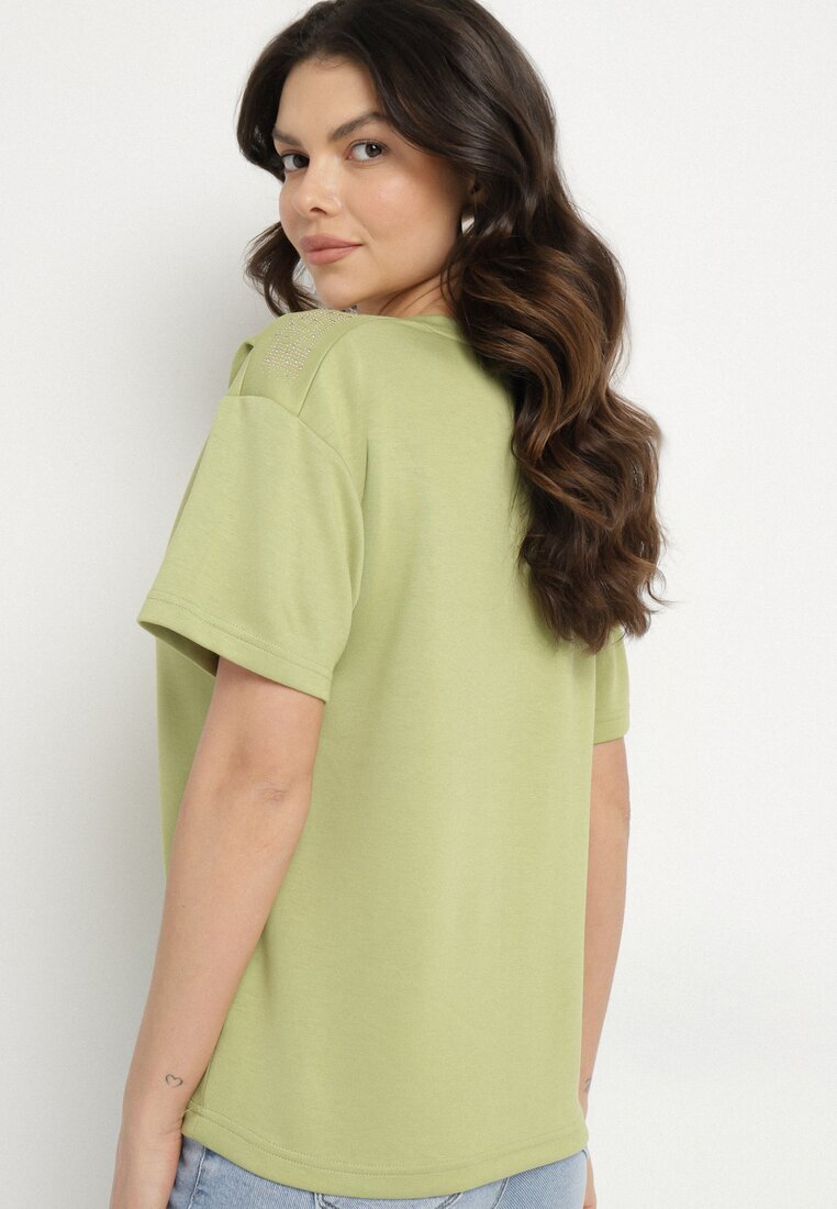glo-story T-shirt Verde cu Decolteu Triunghiular Foniriela