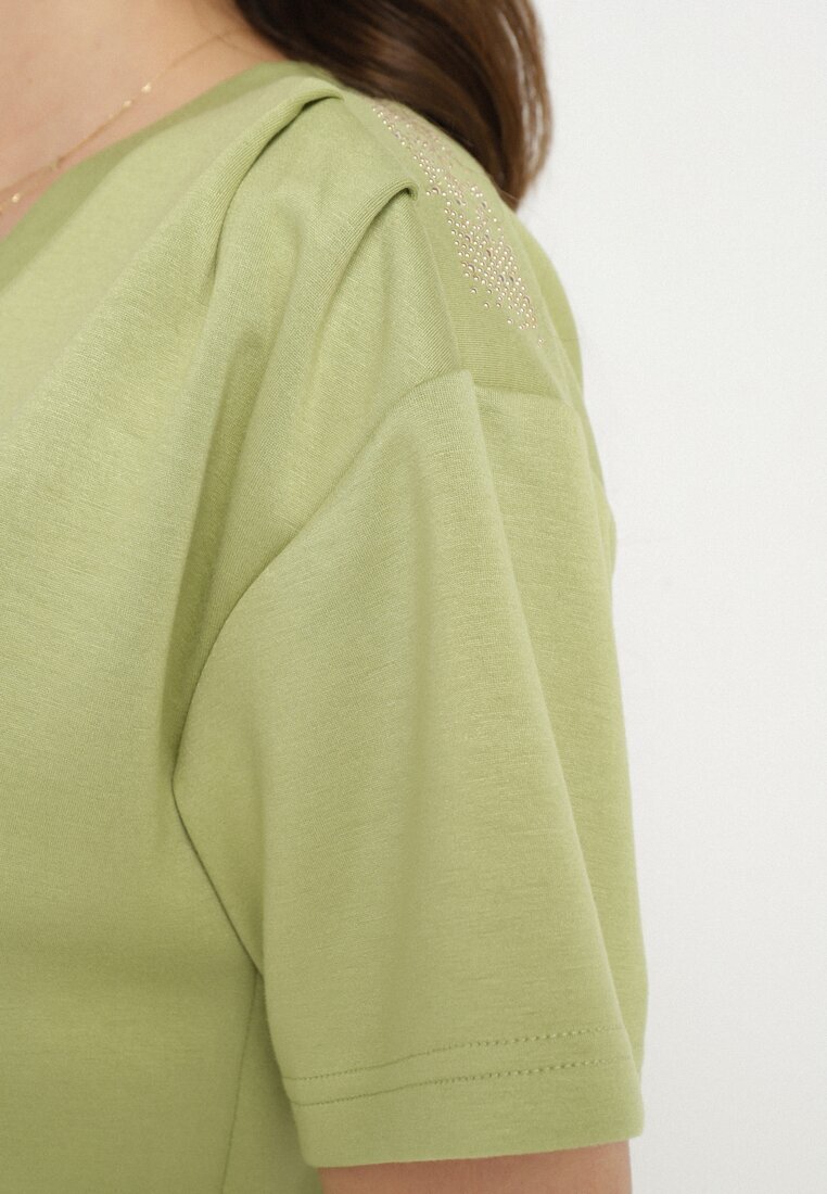 glo-story T-shirt Verde cu Decolteu Triunghiular Foniriela