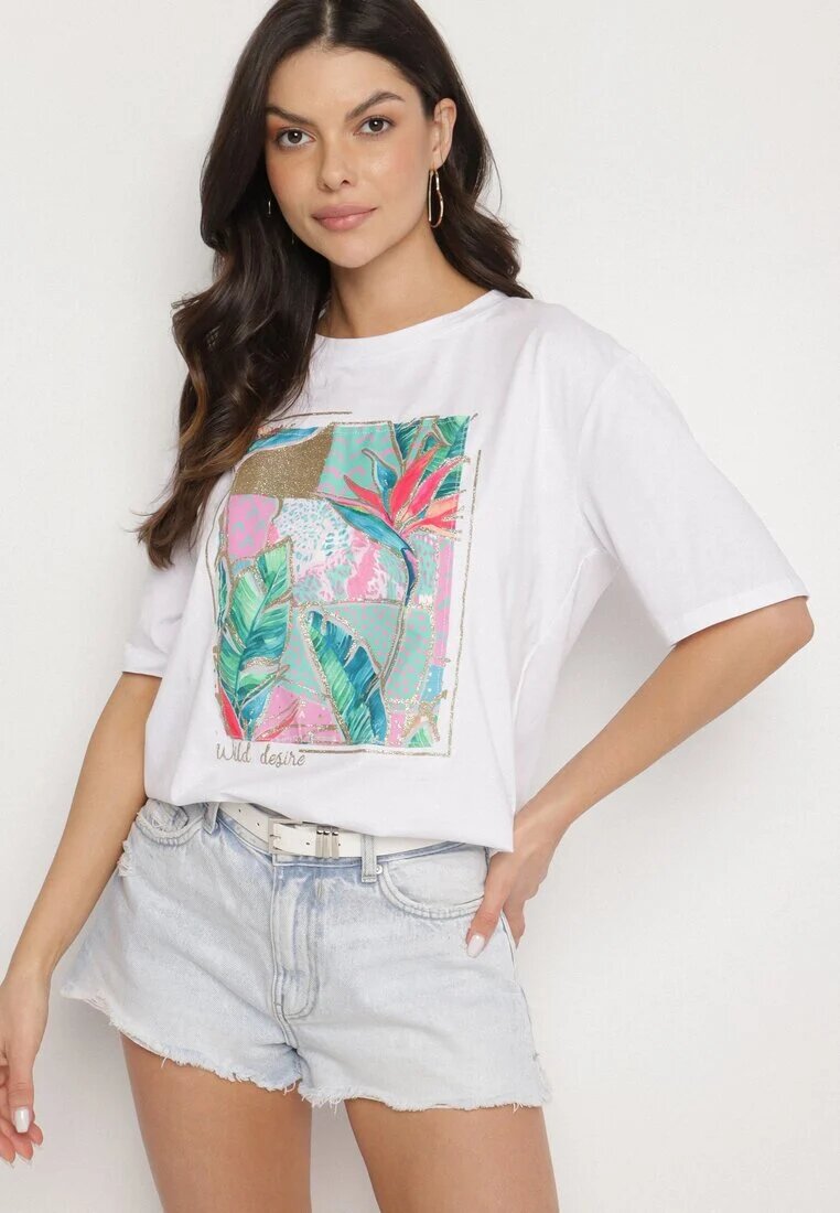 glo-story Tricou Alb Din Bumbac Cu Imprimeu Decorativ Delmari