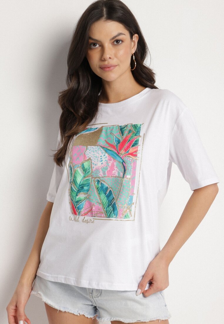 glo-story Tricou Alb Din Bumbac Cu Imprimeu Decorativ Delmari