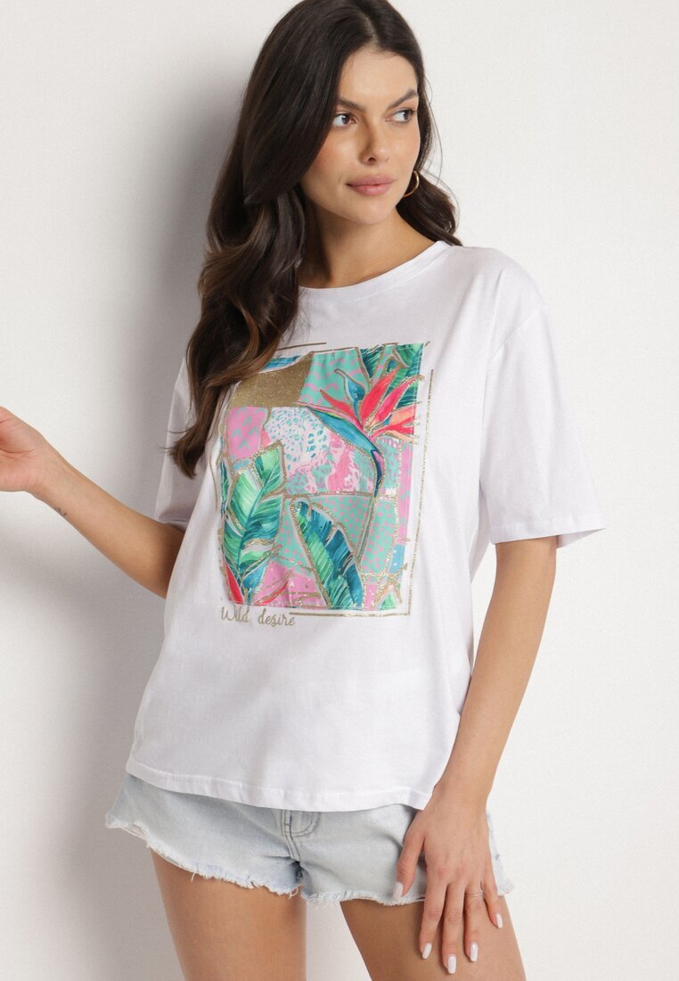 glo-story Tricou Alb Din Bumbac Cu Imprimeu Decorativ Delmari