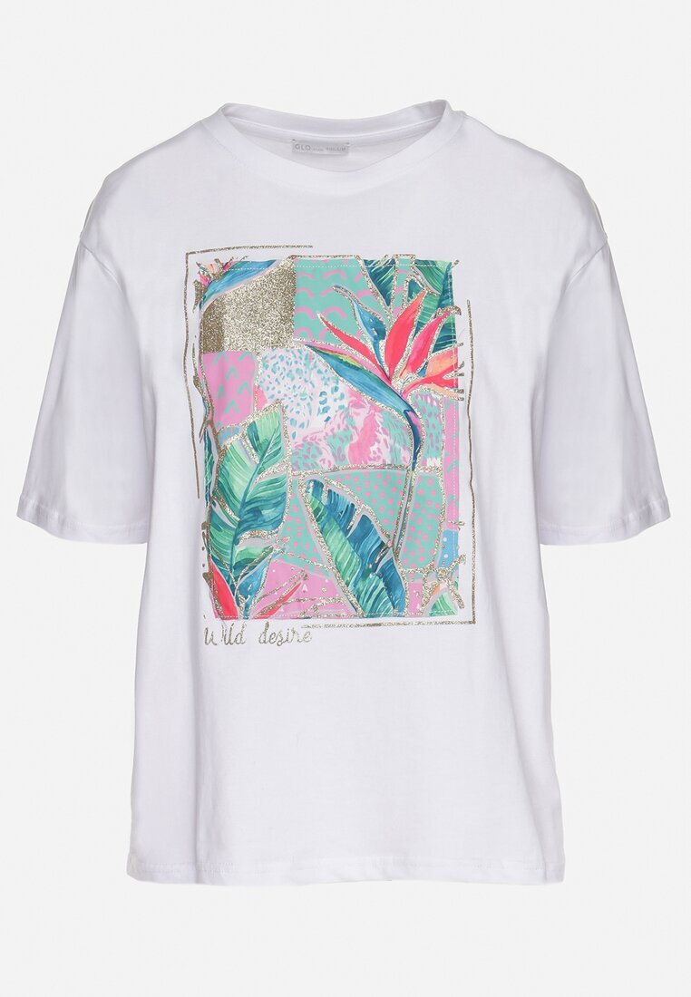 glo-story Tricou Alb Din Bumbac Cu Imprimeu Decorativ Delmari