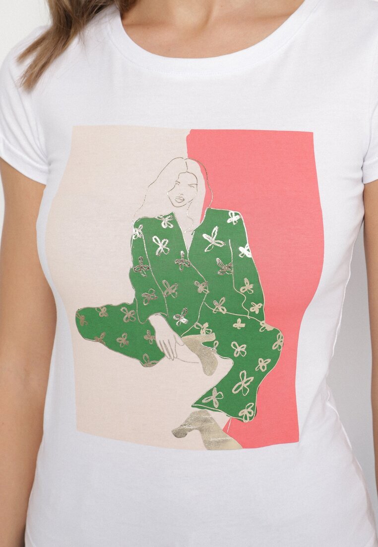 glo-story Tricou Alb din Bumbac cu Imprimeu Decorativ Setonisea