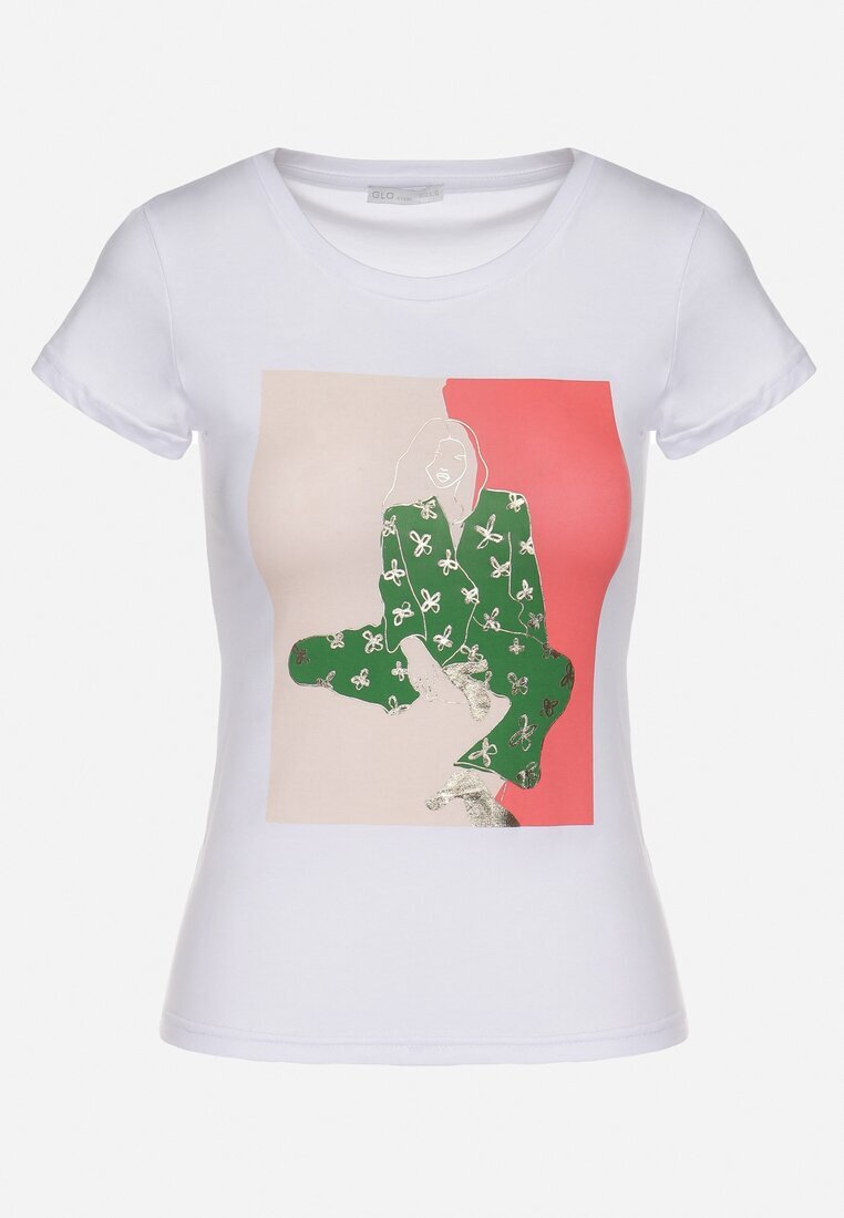 glo-story Tricou Alb din Bumbac cu Imprimeu Decorativ Setonisea