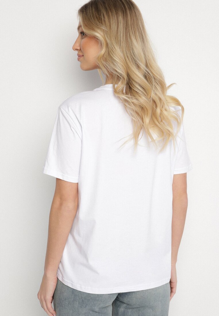 glo-story Tricou Alb din bumbac cu lănțișor detașabil care imită colier Mohna