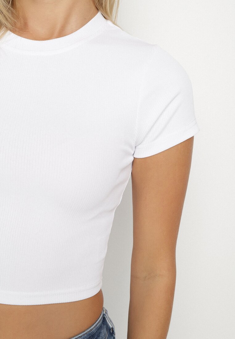 glo-story Tricou Alb din material striat cu croială scurtă Telunna
