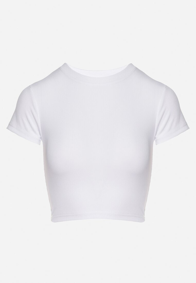 glo-story Tricou Alb din material striat cu croială scurtă Telunna