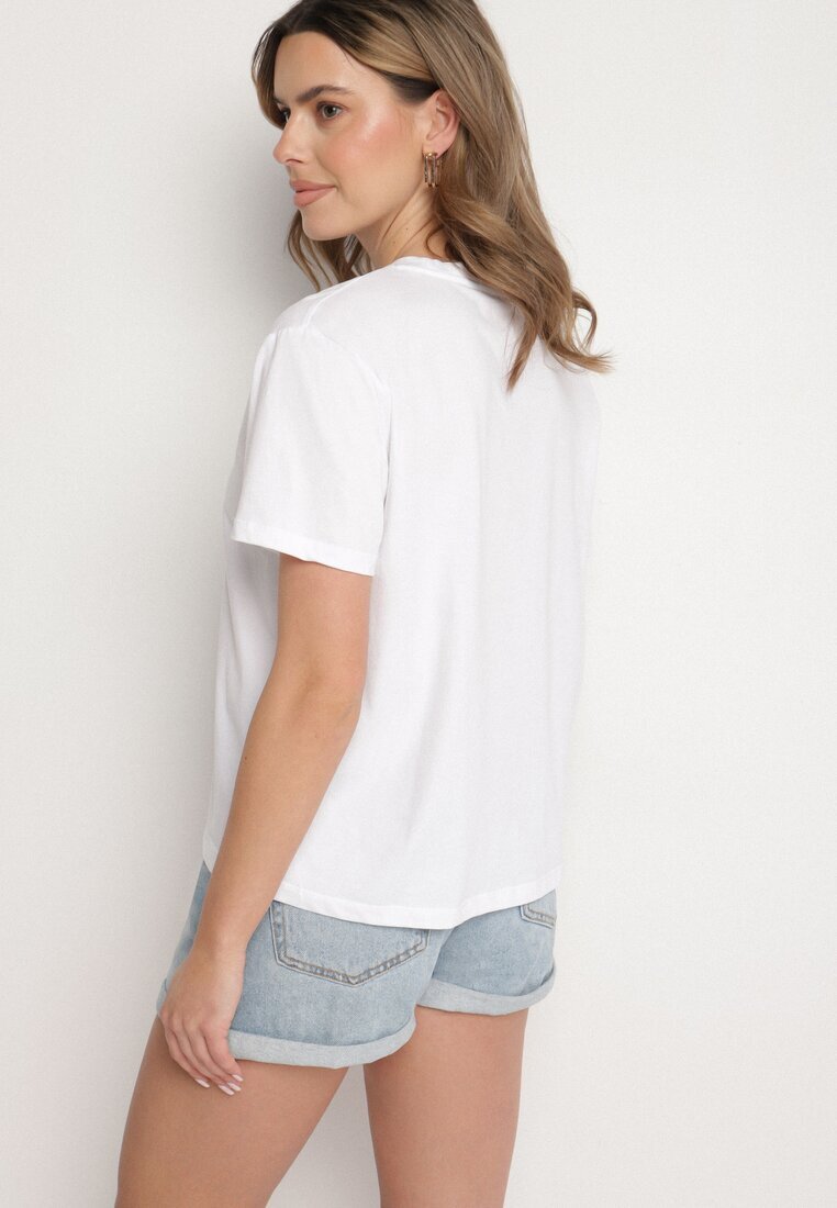 glo-story Tricou Alb Oversize din Bumbac Decorat cu Fundă cu Paiete Tenesela