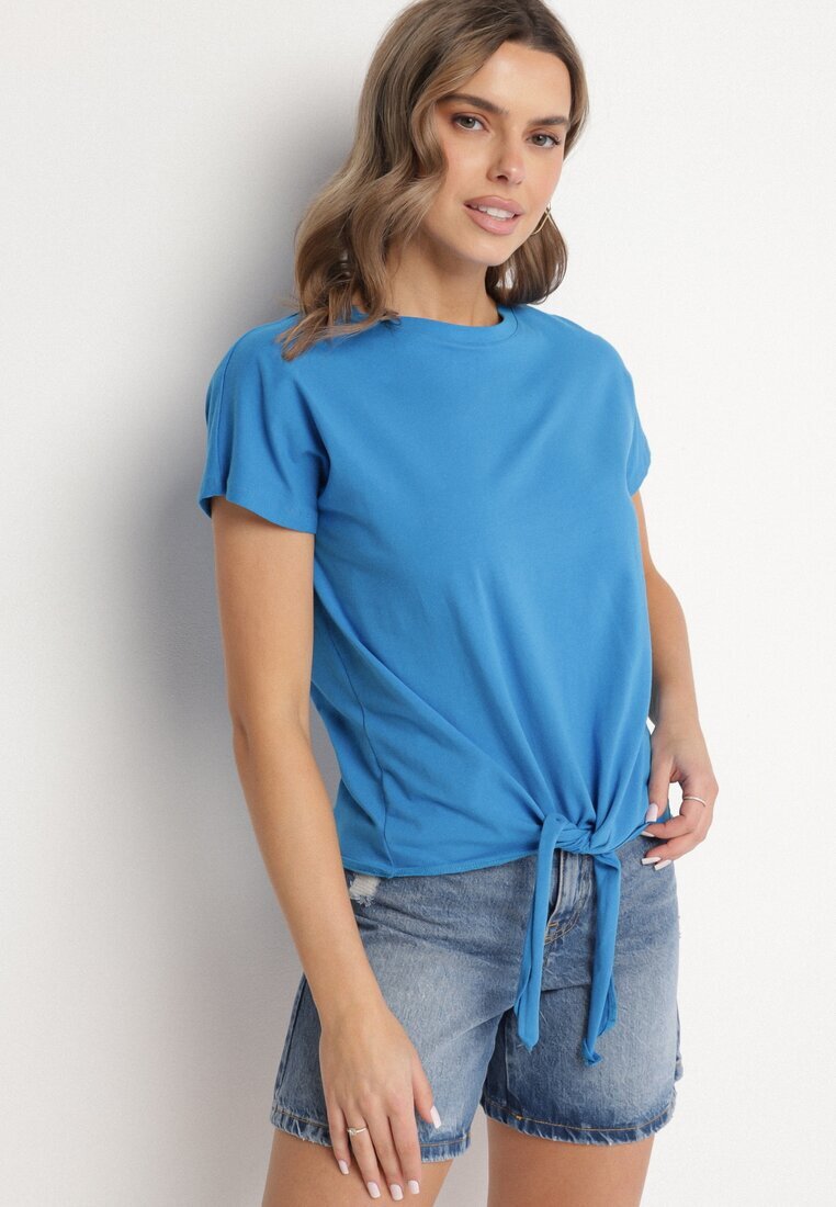 glo-story Tricou Albastru deschis din bumbac cu legătură decorativă Sunitra