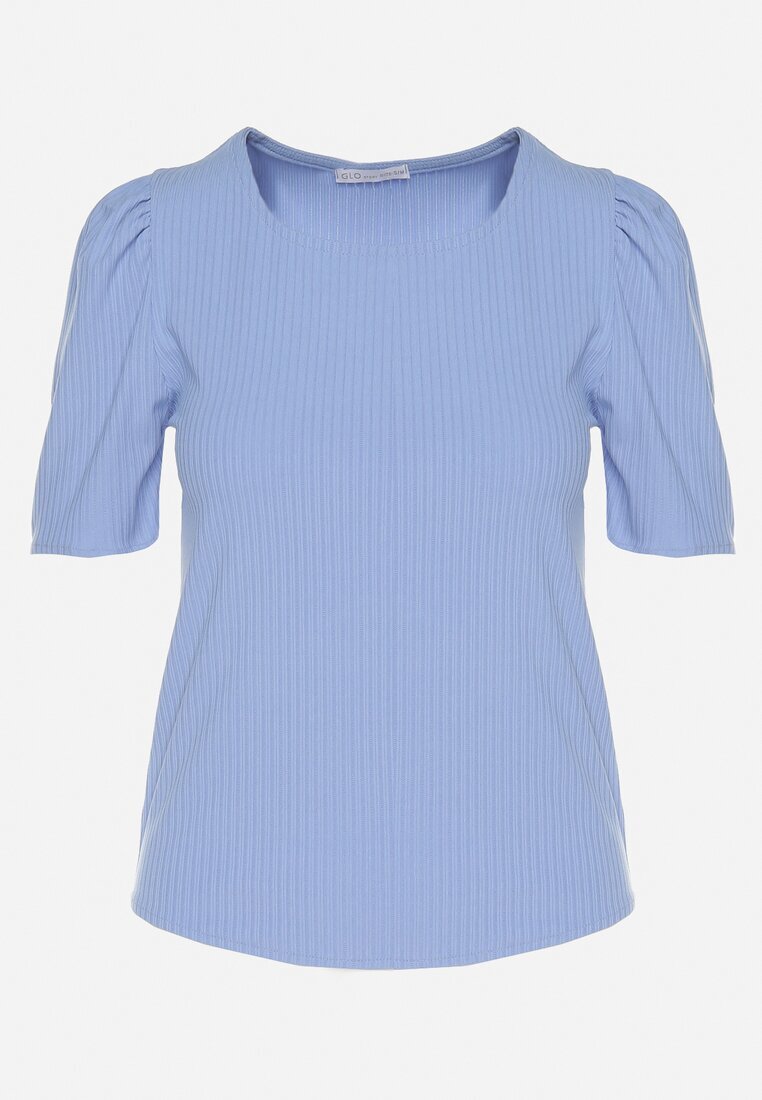 glo-story Tricou Albastru Reiat cu Pliuri la Mâneci Kolanovia