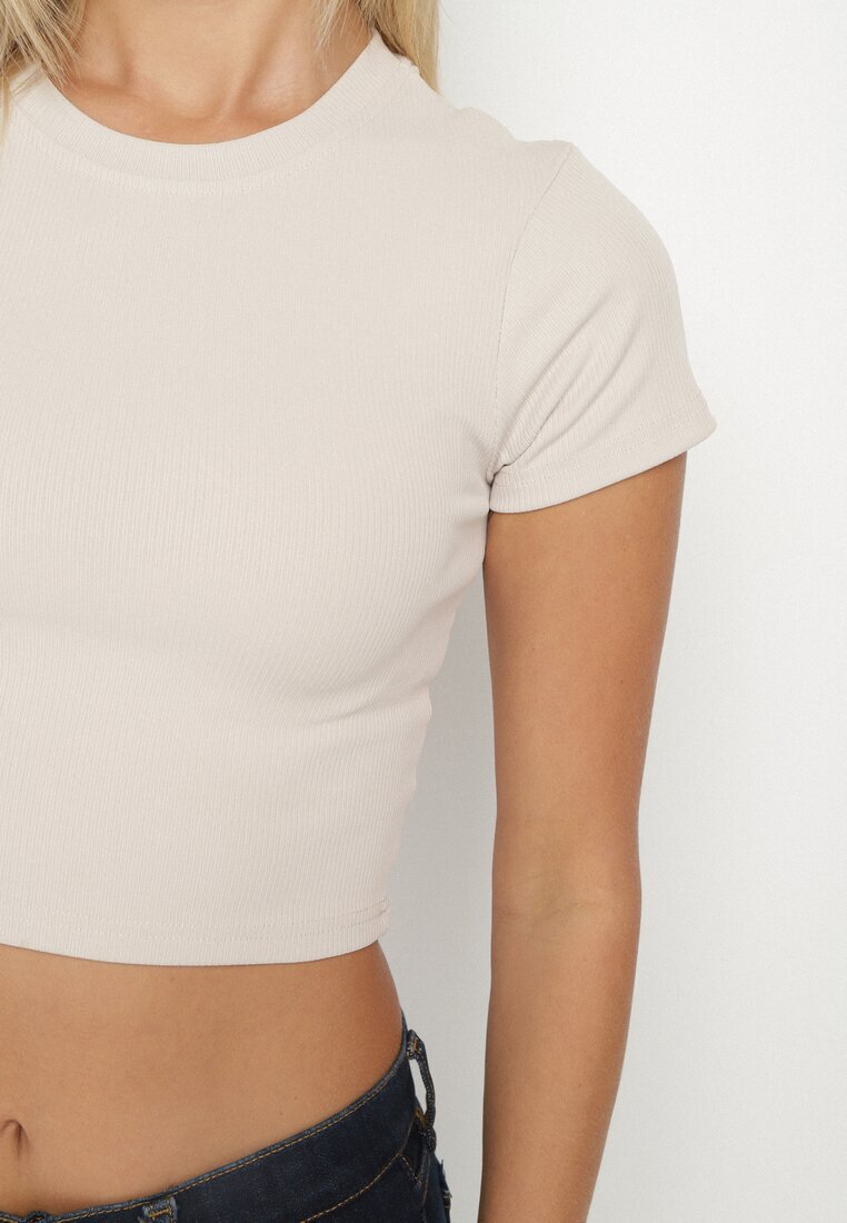 glo-story Tricou Bej din material striat cu croială scurtă Telunna