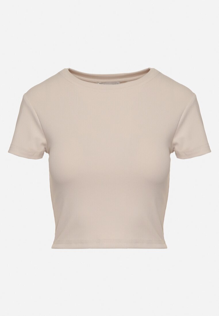 glo-story Tricou Bej din material striat cu croială scurtă Telunna