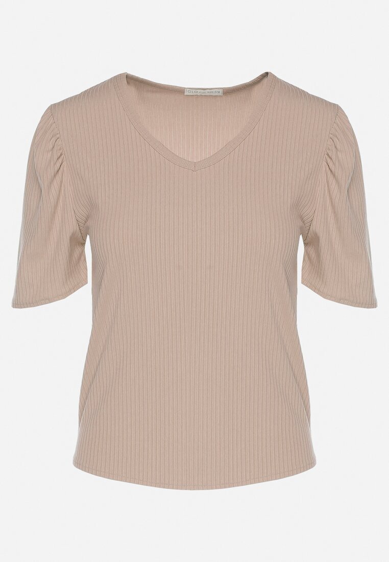 glo-story Tricou Bej închis Rebrat cu pliuri la mâneci Kolanovia