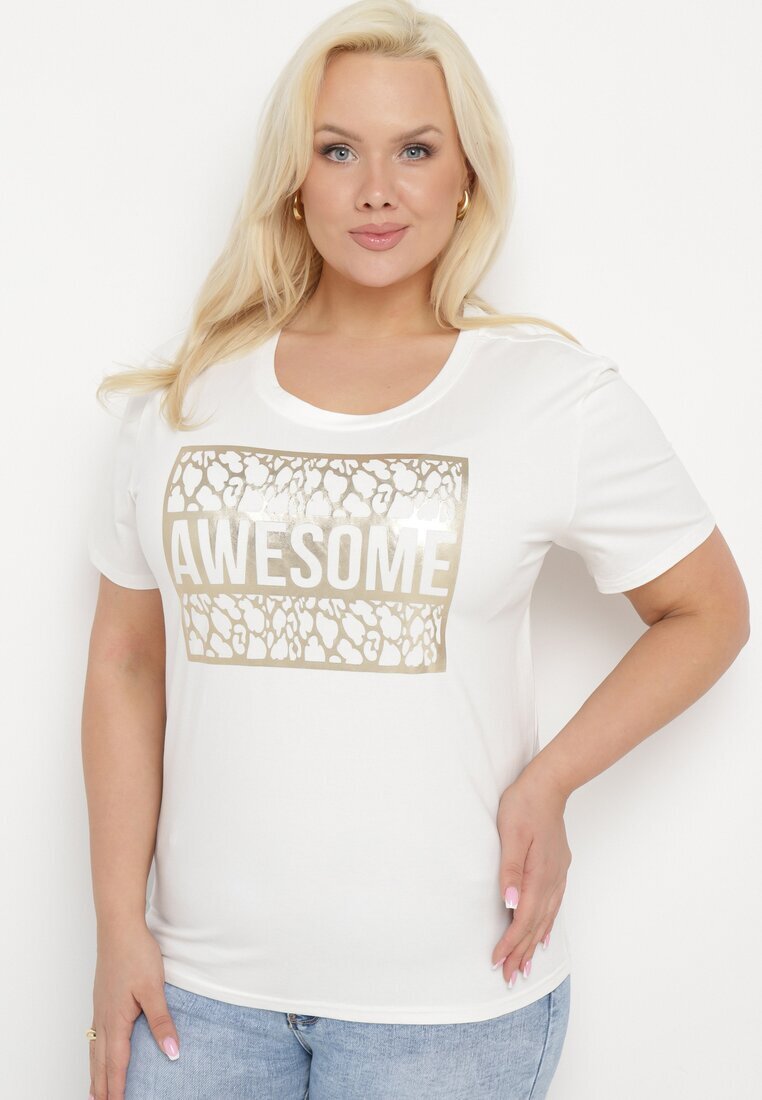 glo-story Tricou din bumbac alb cu text decorativ Floerin