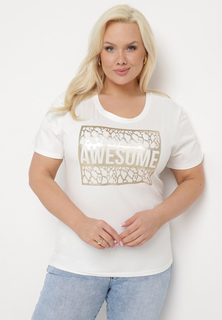 glo-story Tricou din bumbac alb cu text decorativ Floerin