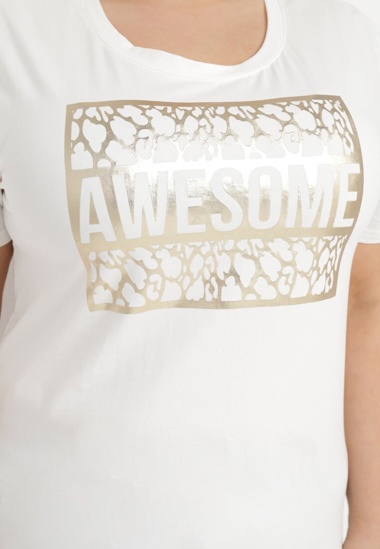 glo-story Tricou din bumbac alb cu text decorativ Floerin