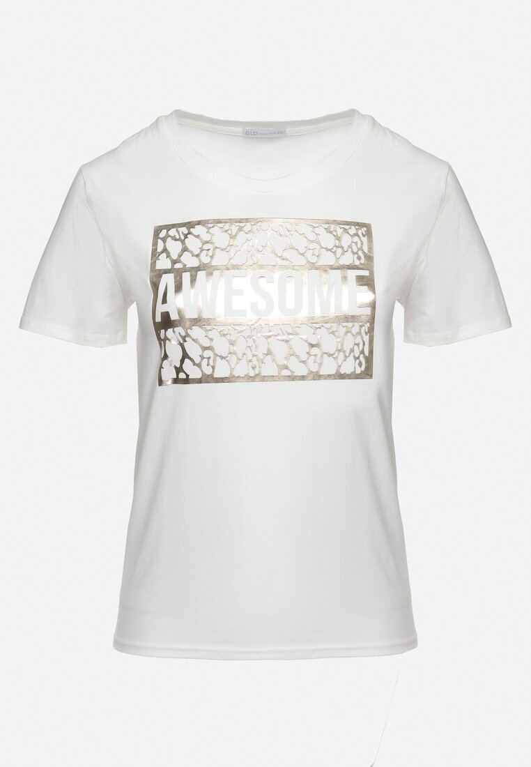 glo-story Tricou din bumbac alb cu text decorativ Floerin