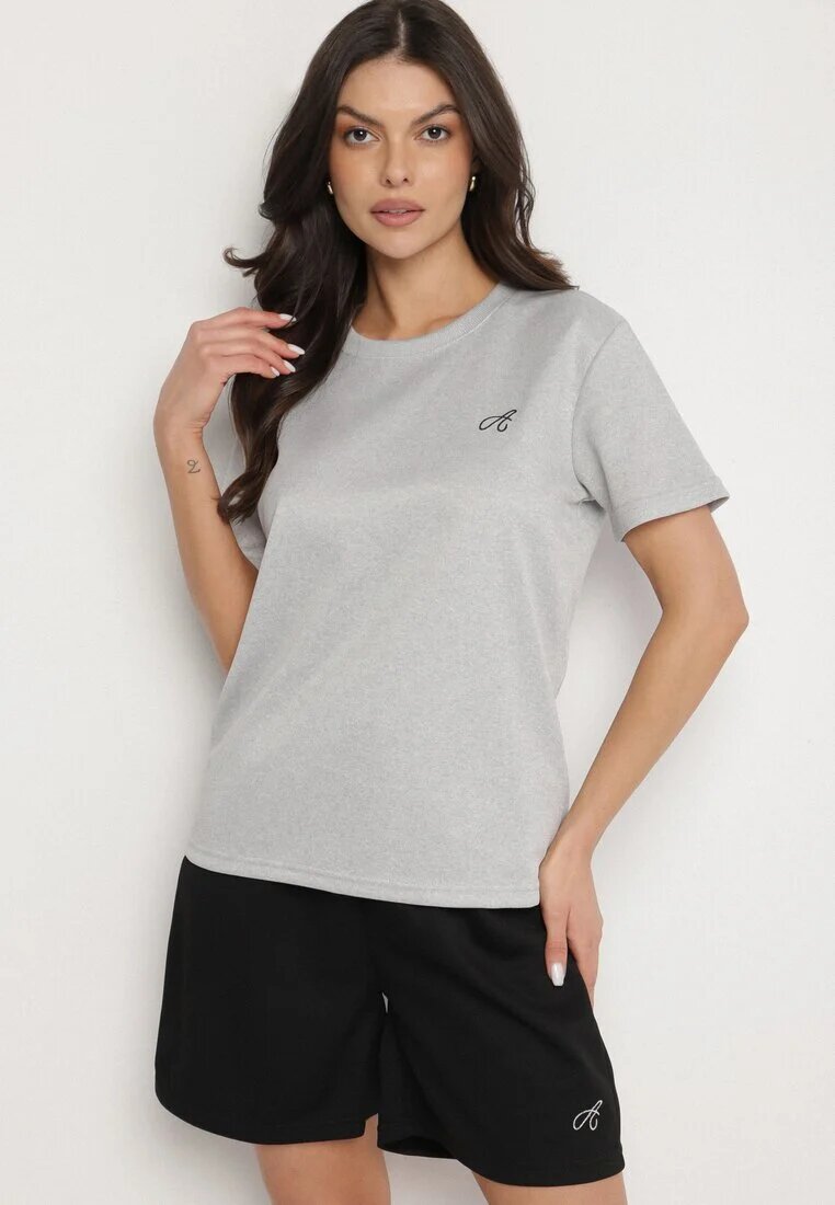 glo-story Tricou Gri deschis cu croială clasică cu broderie decorativă Galerrena