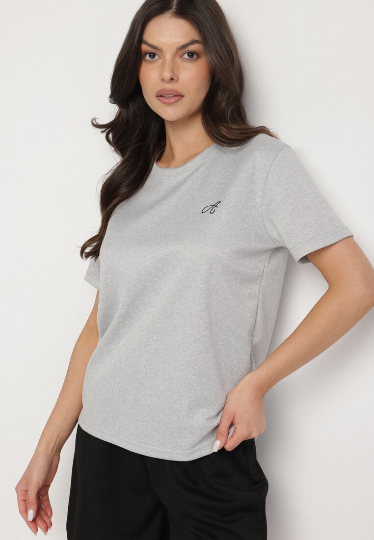 glo-story Tricou Gri deschis cu croială clasică cu broderie decorativă Galerrena