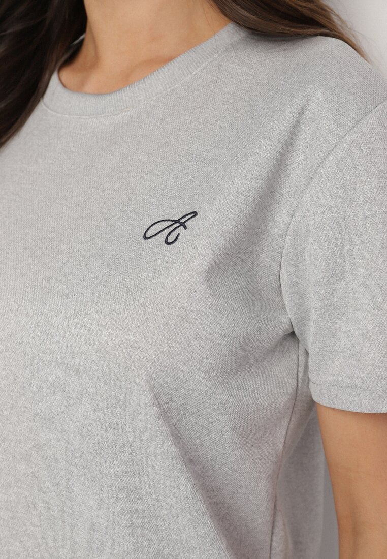 glo-story Tricou Gri deschis cu croială clasică cu broderie decorativă Galerrena