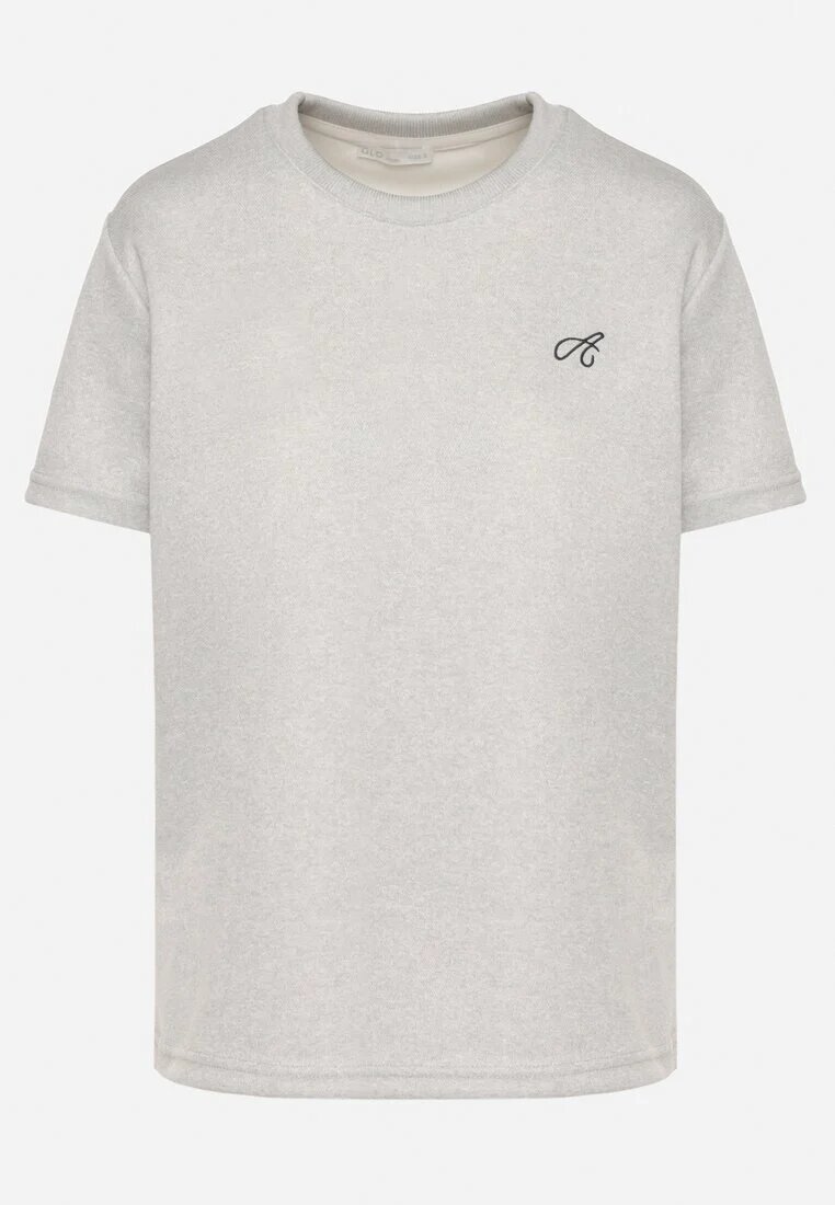 glo-story Tricou Gri deschis cu croială clasică cu broderie decorativă Galerrena