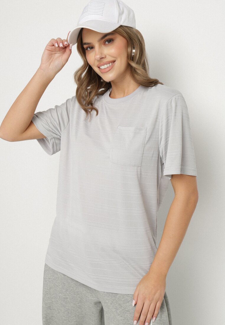 glo-story Tricou Gri deschis cu croială clasică cu buzunar Mairalissa