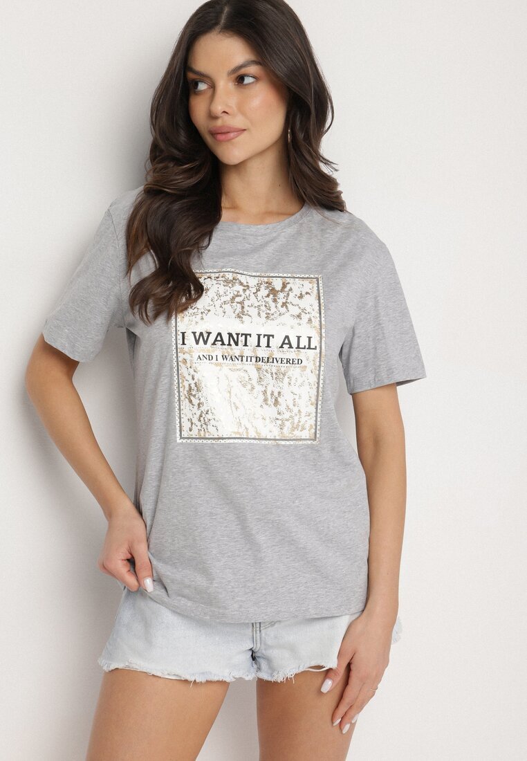 glo-story Tricou Gri deschis De bumbac Decorat Cu imprimeu Nelltaria