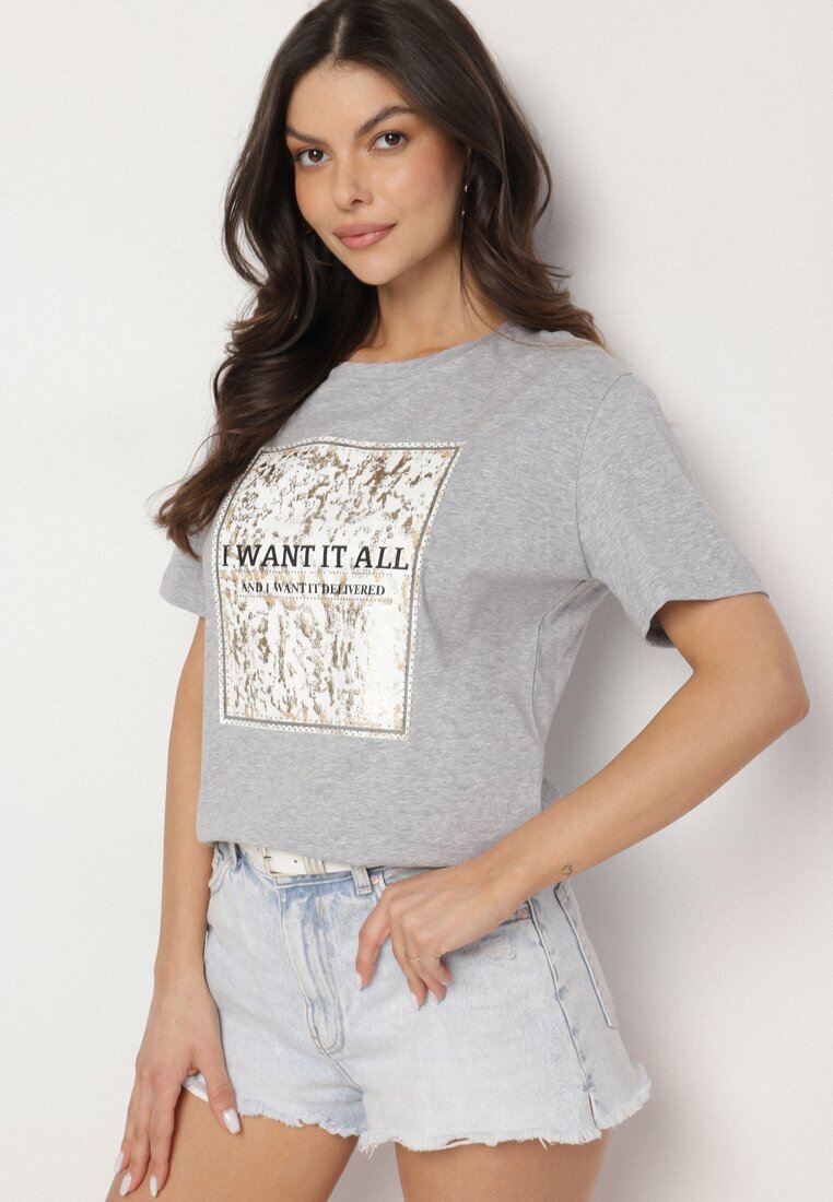 glo-story Tricou Gri deschis De bumbac Decorat Cu imprimeu Nelltaria
